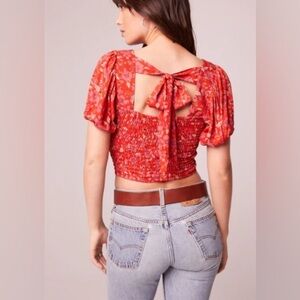 NWT Band of the Free Gypsy Crimson Floral Cottagecore Smock Top Tie Back Size M